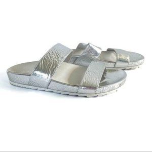 J Slides Edie Sandals Silver Leather Platform Slip On Double Strap in Size 7.5